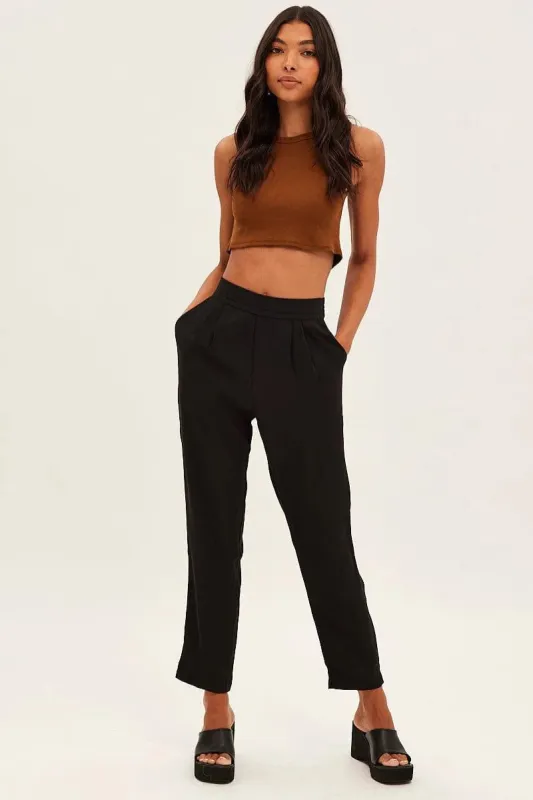 Black Pleated Waistband Detail Tailored Pant sold by Ally Fashion