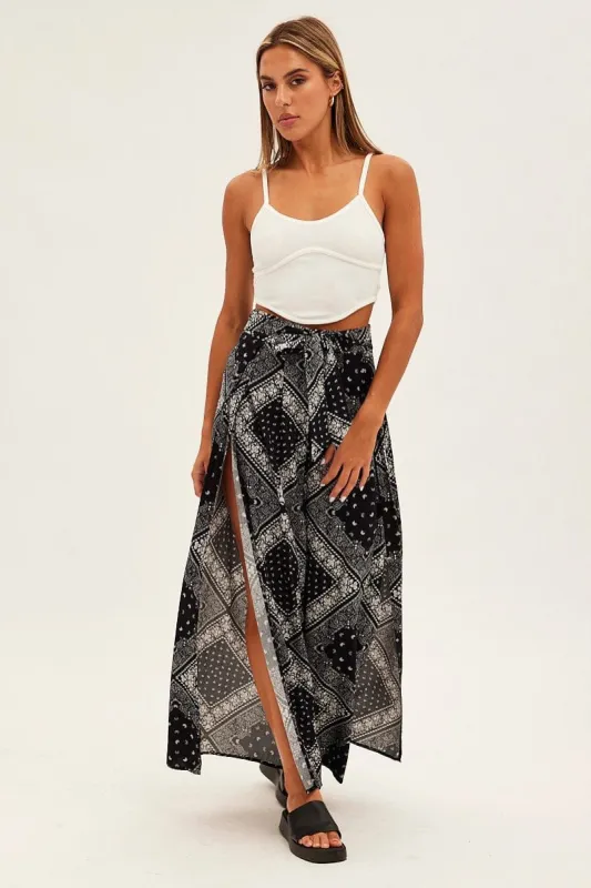 Black Boho Wide Leg Pants High Rise Front Split sold by Ally Fashion