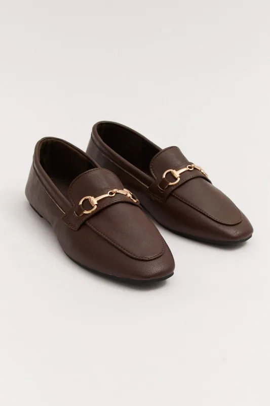 Brown Flat Loafers With Buckle sold by Ally Fashion