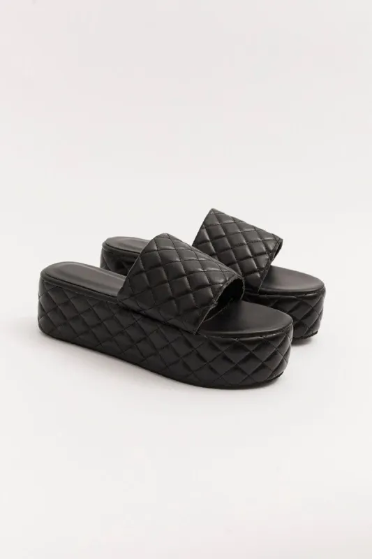 Black Quilted Flatform Sandals sold by Ally Fashion