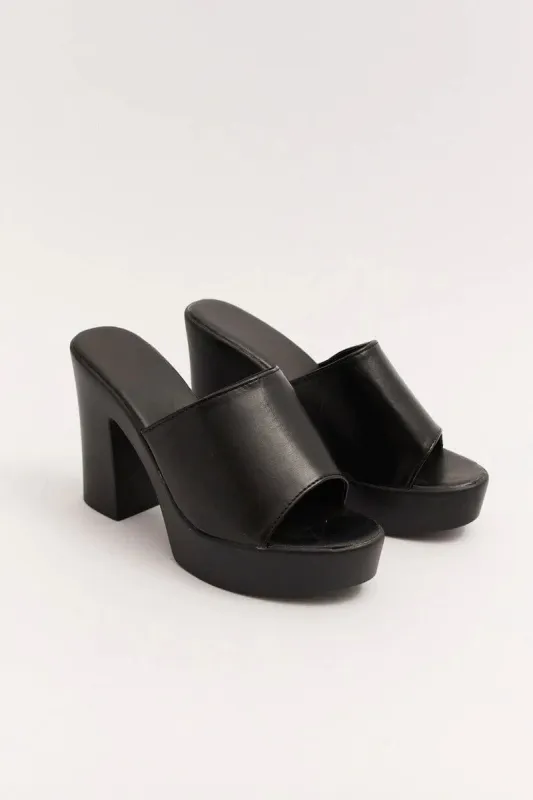 Black Chunky Heeled Mule Sandals sold by Ally Fashion