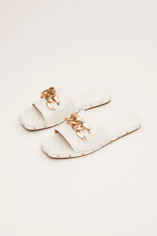 White Chain Decor Quilted Slides Slippers sold by Ally Fashion