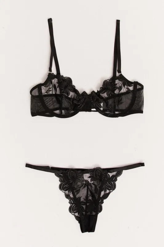 Black Floral Embroidered Lingerie Set sold by Ally Fashion