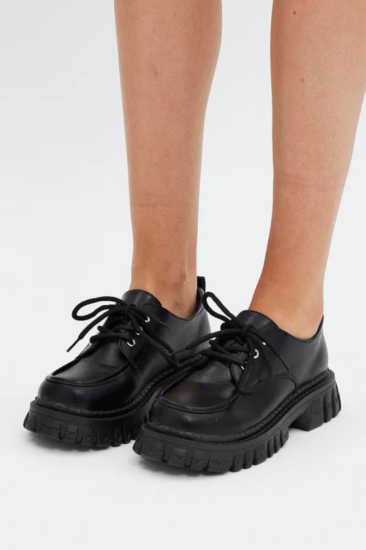 Black Lace Up Chunky Sole Loafers sold by Ally Fashion