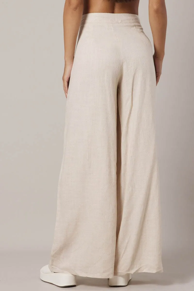Beige Wide Leg Pants High Rise Linen Blend sold by Ally Fashion product image thumbnail 5