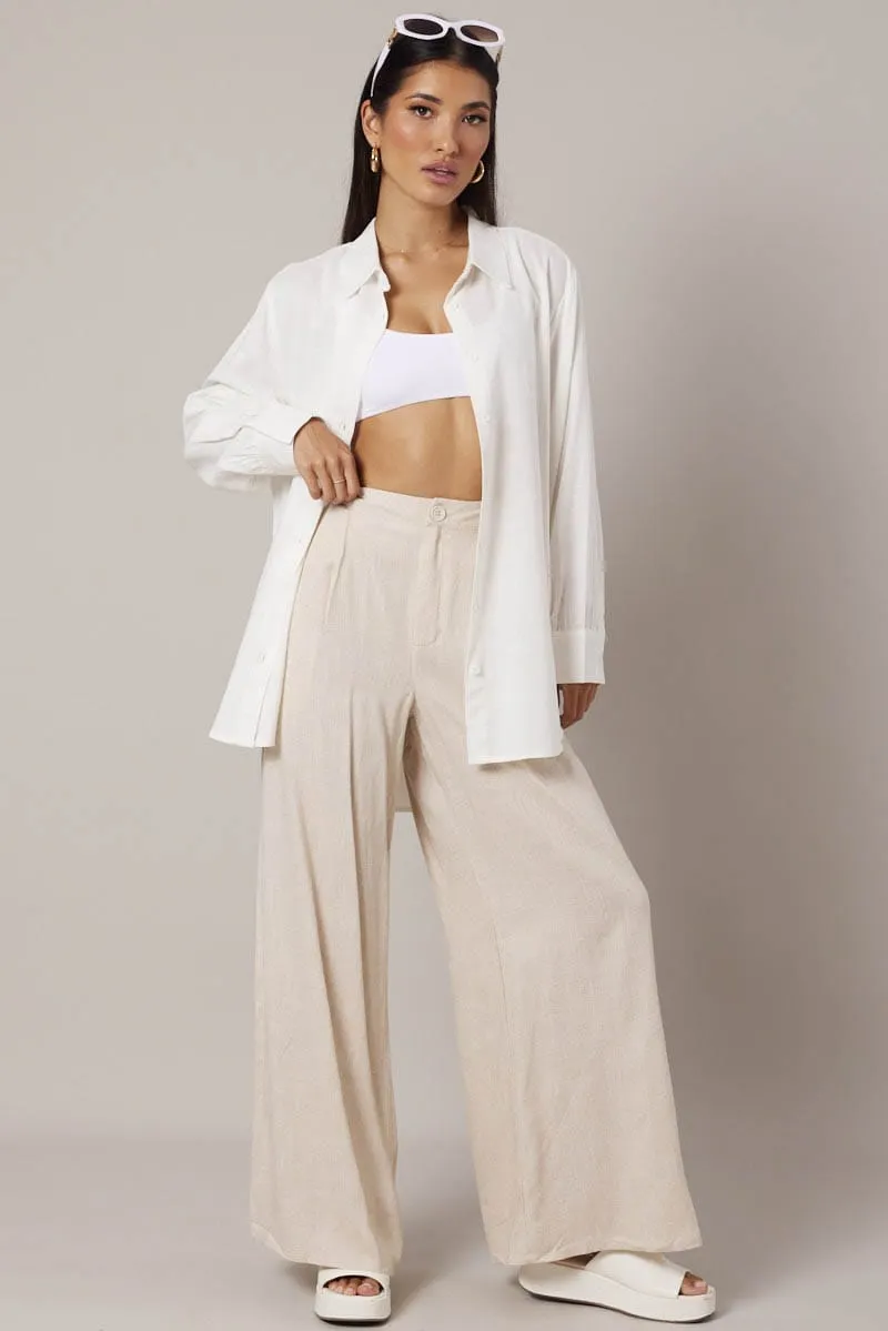 Beige Wide Leg Pants High Rise Linen Blend sold by Ally Fashion product image thumbnail 2