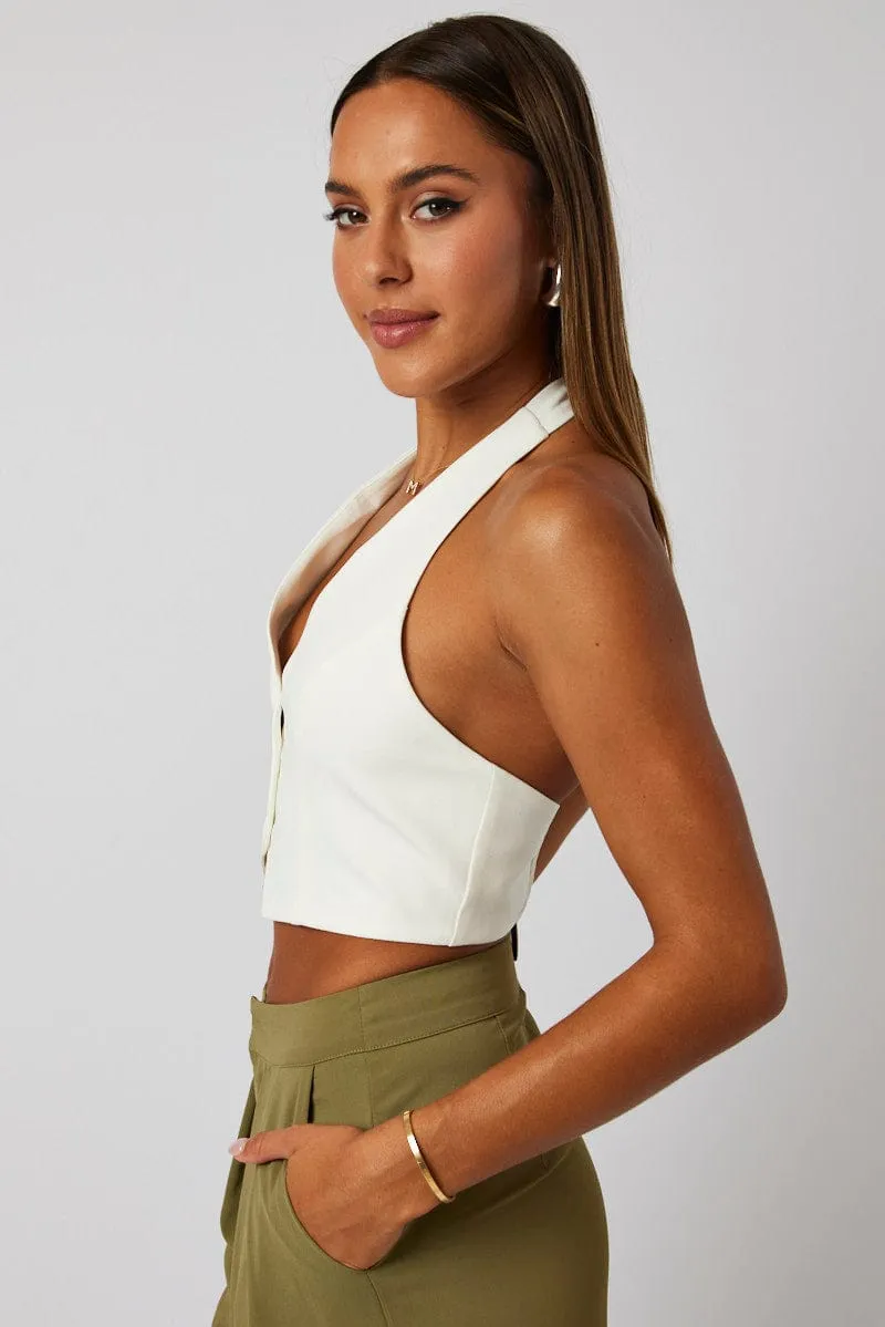 White Vest Top Halter Neck Button Top sold by Ally Fashion product image thumbnail 4