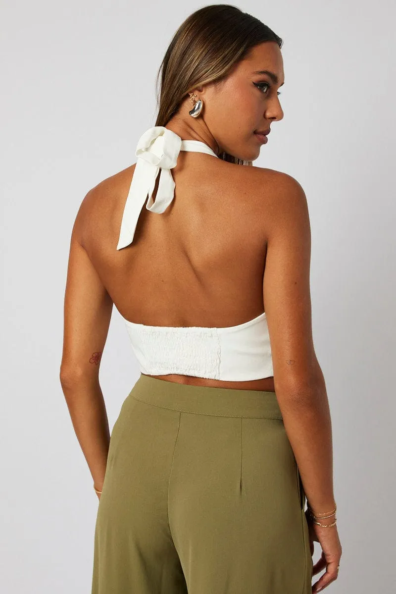 White Vest Top Halter Neck Button Top sold by Ally Fashion product image thumbnail 5