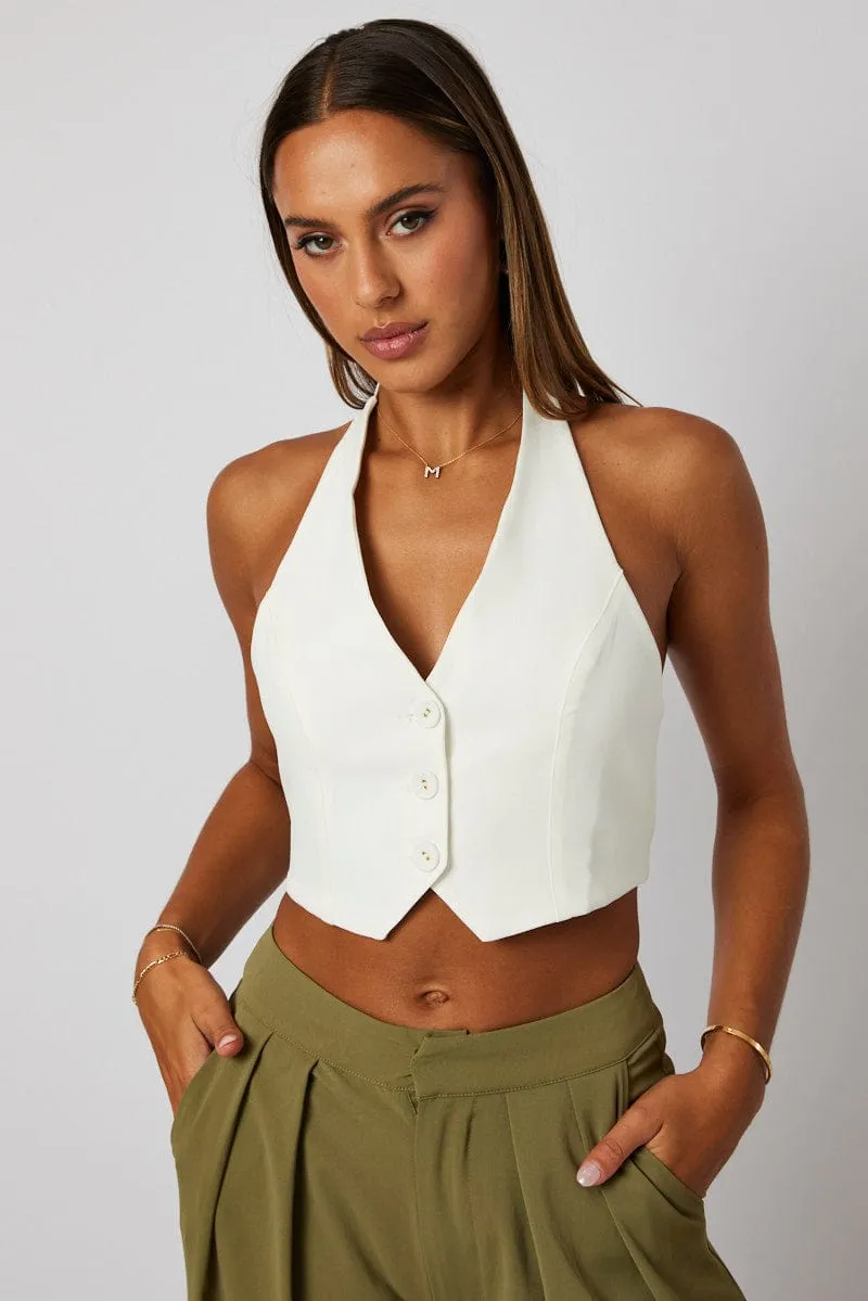 White Vest Top Halter Neck Button Top sold by Ally Fashion product image thumbnail 3