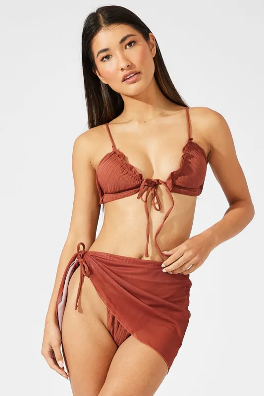 Brown Ruched Frill Bikini Set sold by Ally Fashion