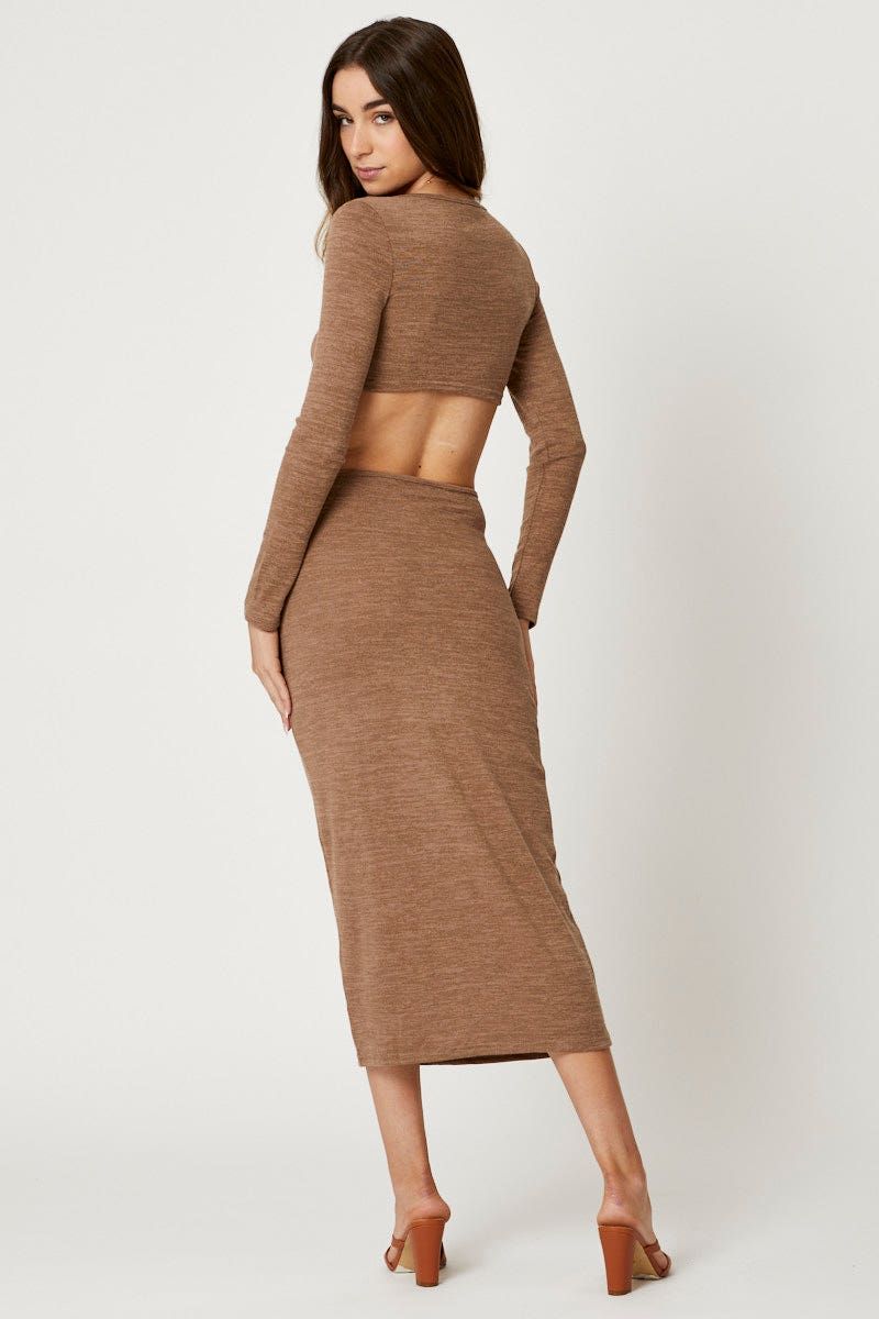 Brown Cut Out Midi Dress sold by Ally Fashion product image thumbnail 4