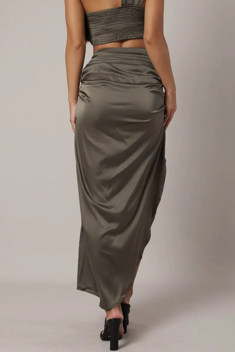 Green Ruched Maxi Skirt Draped Satin Skirt sold by Ally Fashion product image thumbnail 5