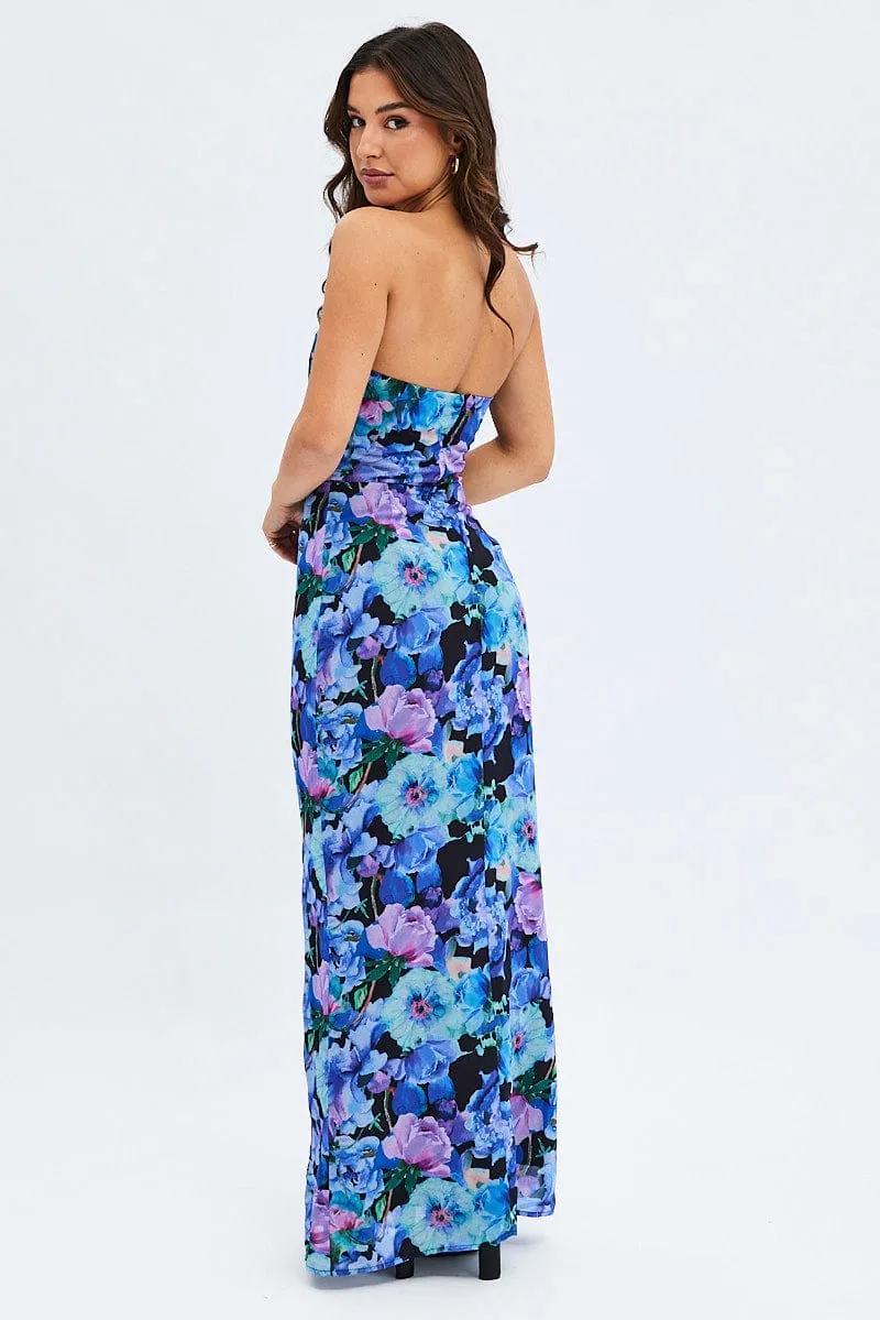 Multi Floral Bandeau Strapless Side Split Chiffon Maxi Dress sold by Ally Fashion product image thumbnail 5