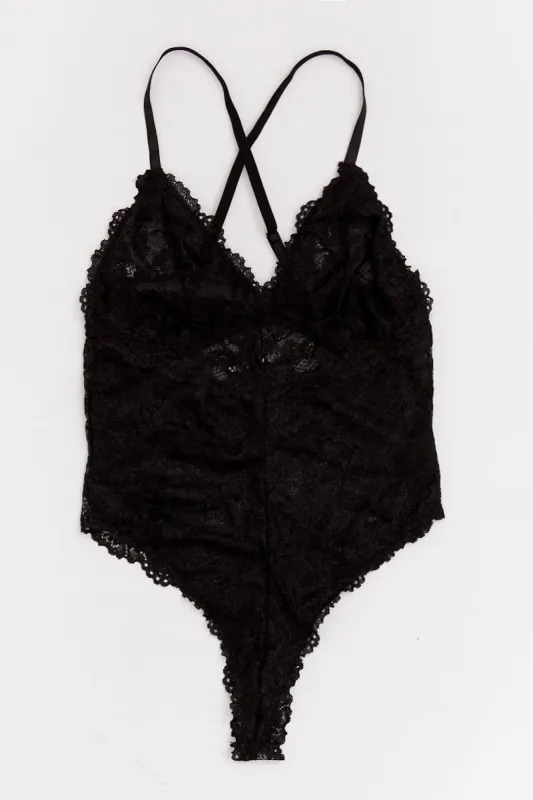 Black Floral Lace One Piece Teddy Bodysuit sold by Ally Fashion