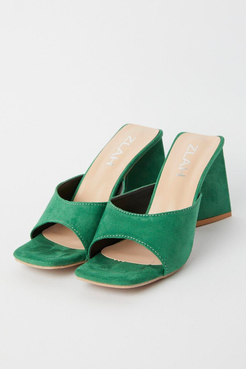 Green Suede Square Toe High Heeled Mule Sandal sold by Ally Fashion