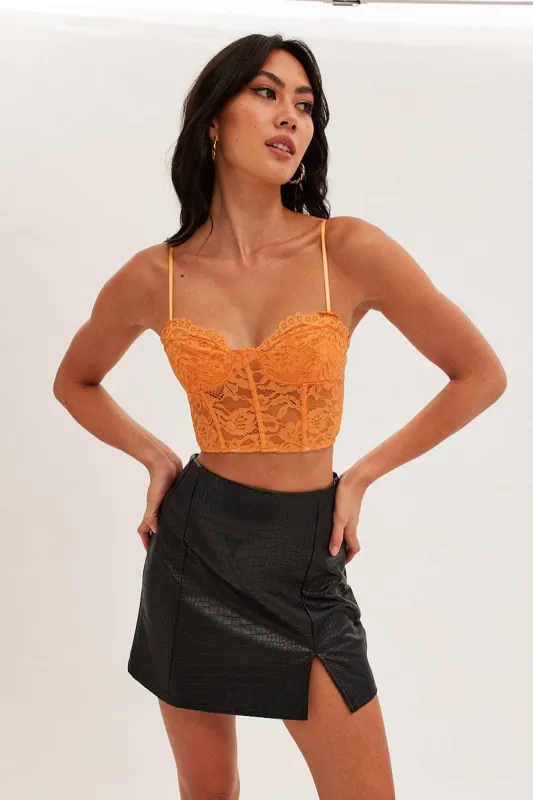 Orange Floral Lace Corset Top sold by Ally Fashion