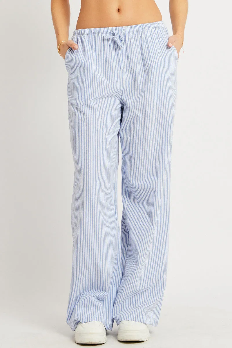 Blue Stripe Wide Leg Pants High Rise sold by Ally Fashion product image thumbnail 3
