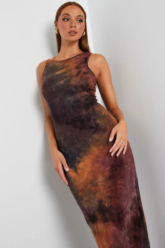 Brown Abstract Maxi Dress Sleeveless Jersey sold by Ally Fashion