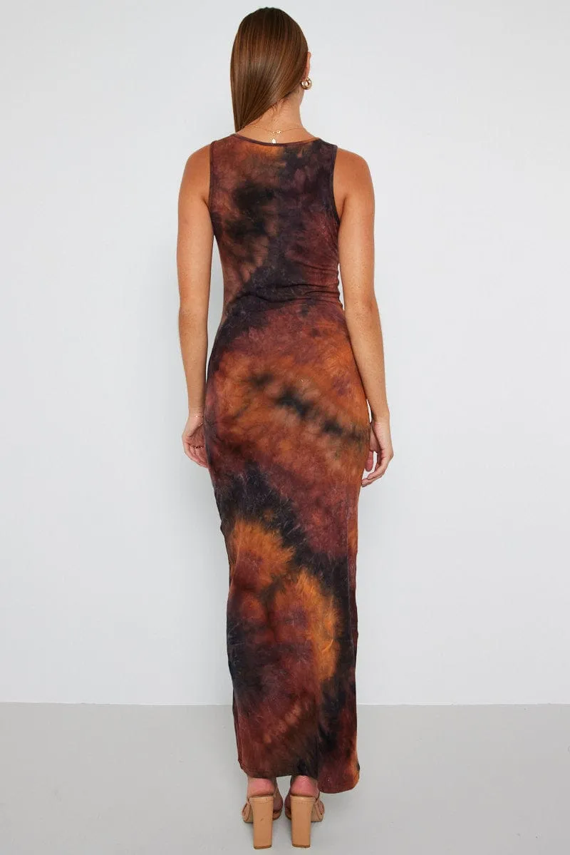Brown Abstract Maxi Dress Sleeveless Jersey sold by Ally Fashion product image thumbnail 5