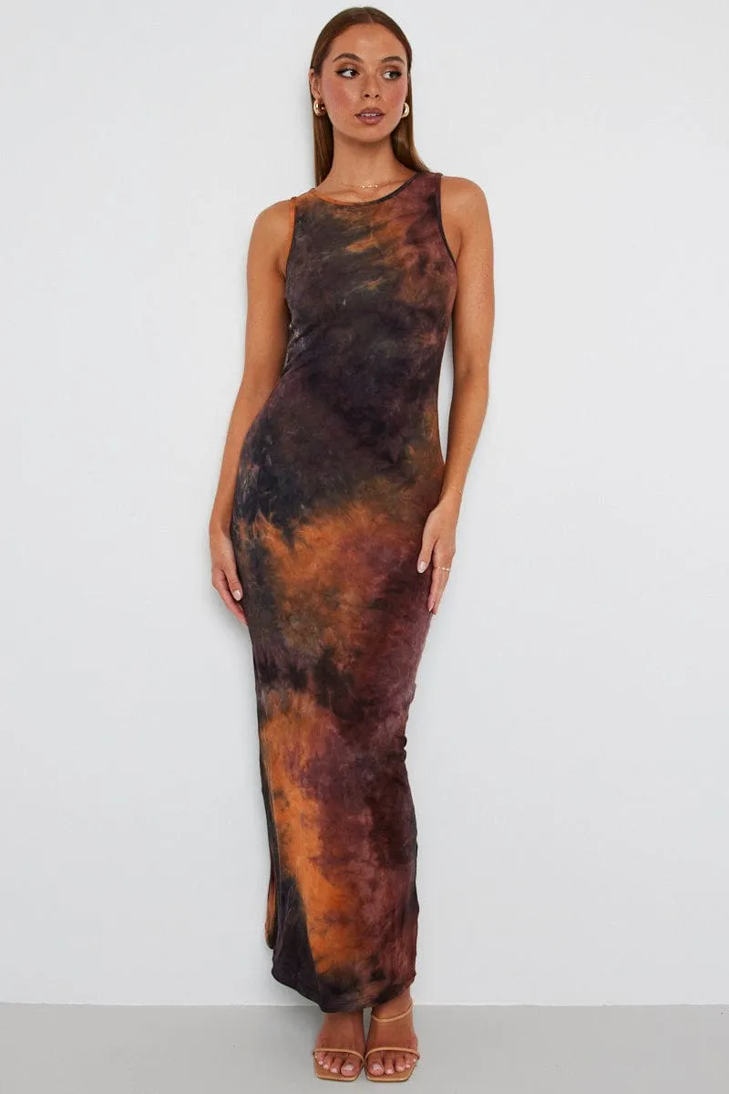 Brown Abstract Maxi Dress Sleeveless Jersey sold by Ally Fashion product image thumbnail 2