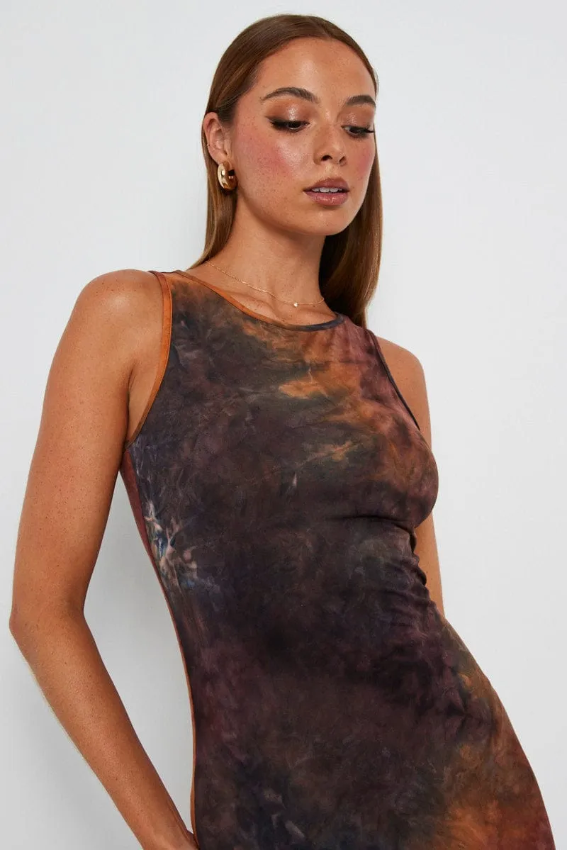 Brown Abstract Maxi Dress Sleeveless Jersey sold by Ally Fashion product image thumbnail 3