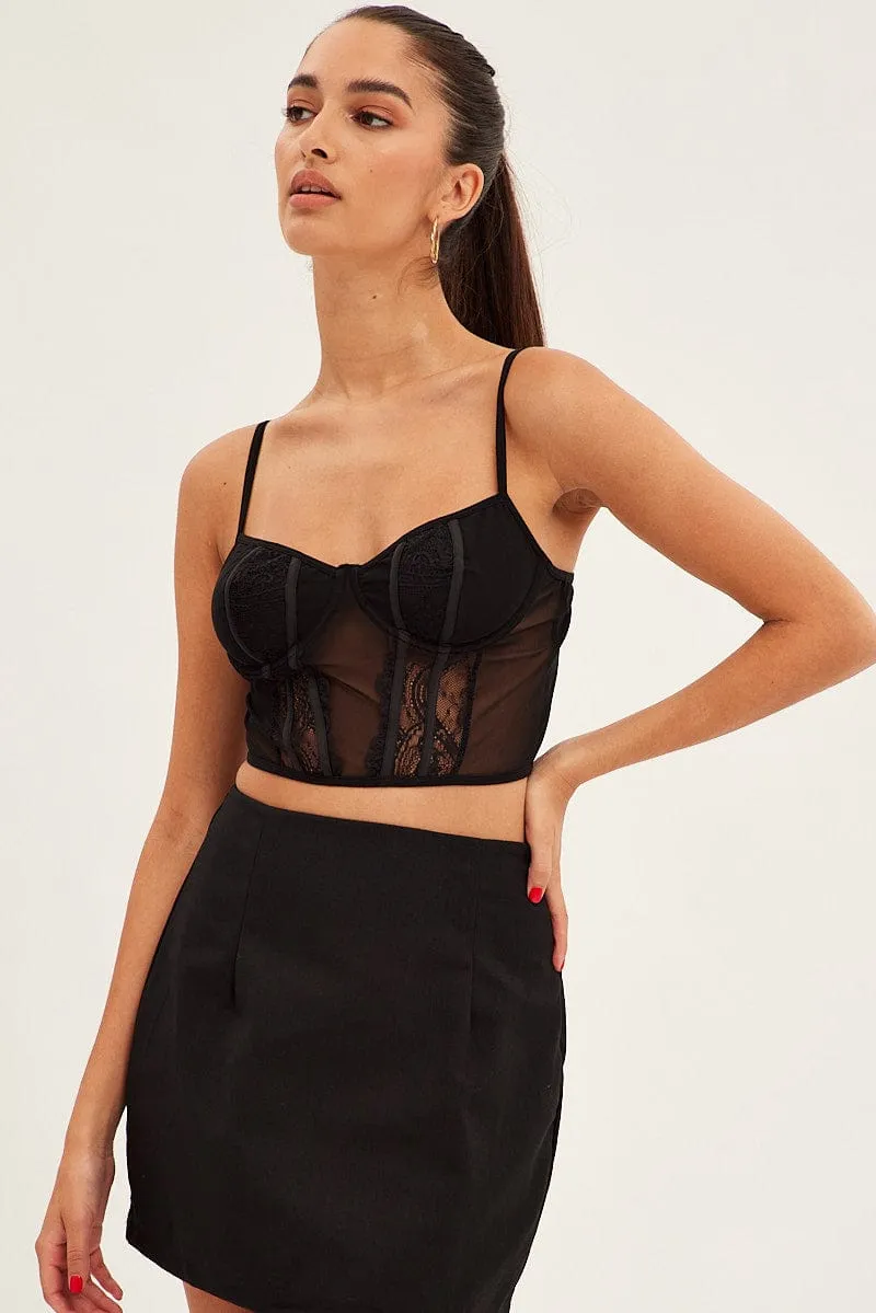 Black Crop Top Singlet Cami Lace sold by Ally Fashion