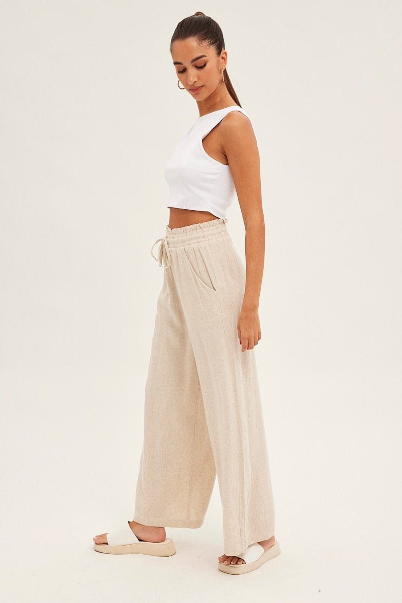 Beige Elastic Waist Wide Leg Pants sold by Ally Fashion product image thumbnail 4