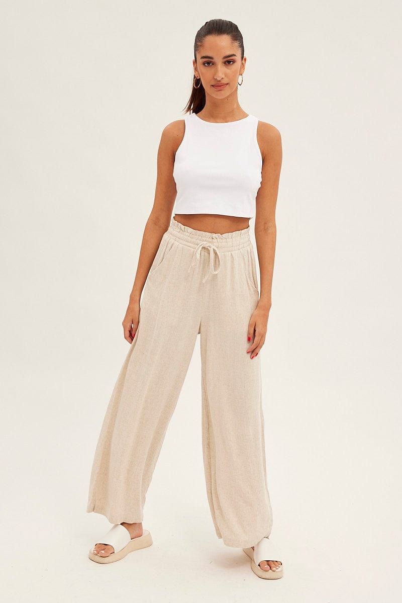 Beige Elastic Waist Wide Leg Pants sold by Ally Fashion