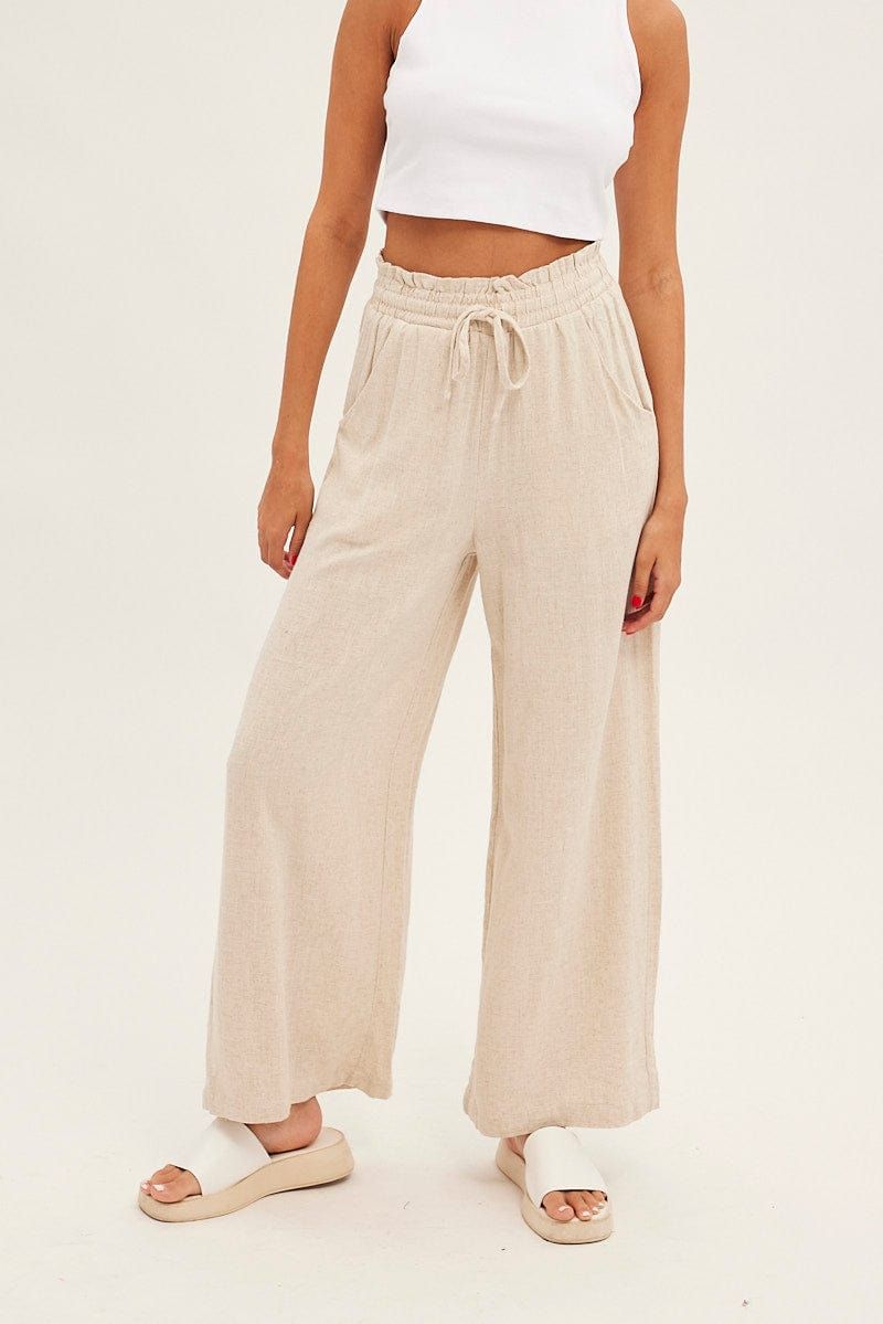 Beige Elastic Waist Wide Leg Pants sold by Ally Fashion product image thumbnail 2