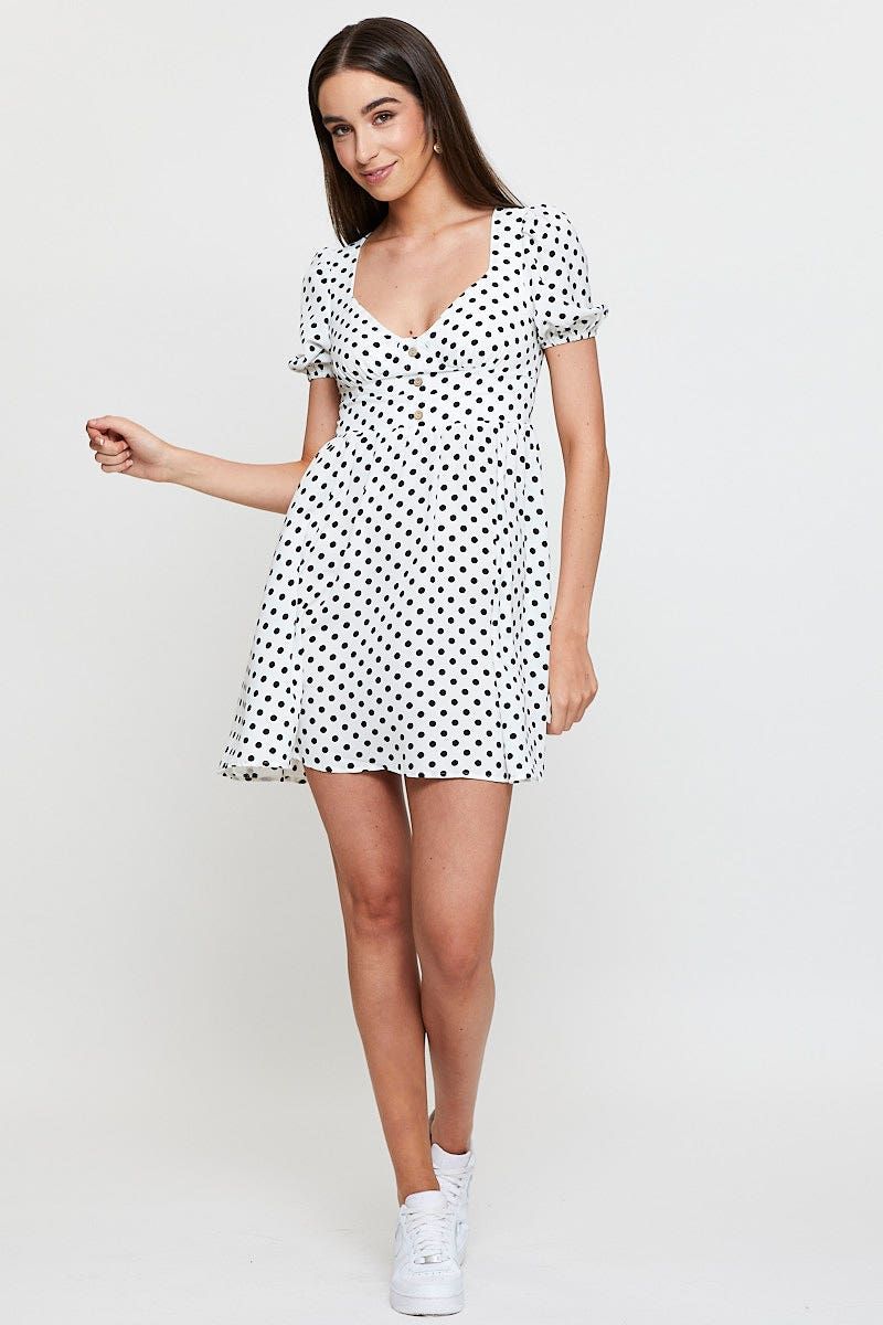 Polka Dot Mini Dress Short Sleeve Sweetheart Neckline sold by Ally Fashion product image thumbnail 2