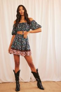Black Boho Mini Skirt High Rise sold by Ally Fashion