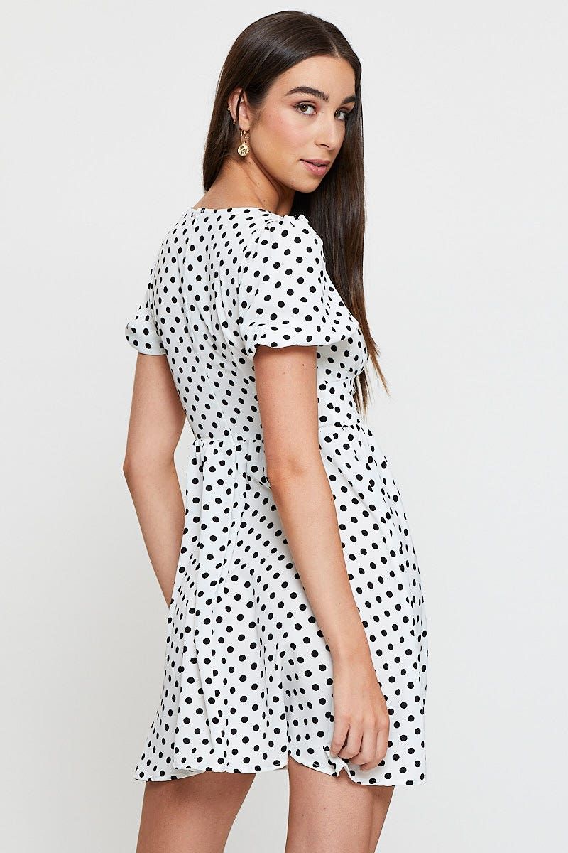 Polka Dot Mini Dress Short Sleeve Sweetheart Neckline sold by Ally Fashion product image thumbnail 5