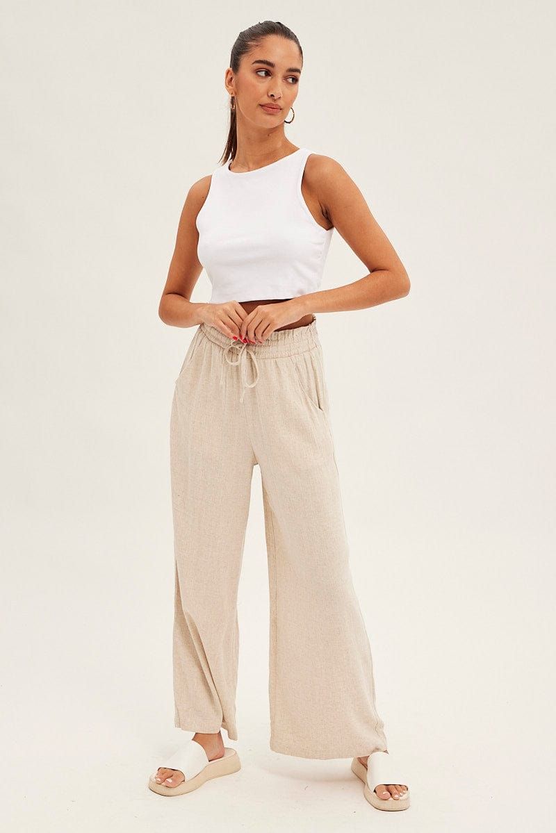 Beige Elastic Waist Wide Leg Pants sold by Ally Fashion product image thumbnail 3