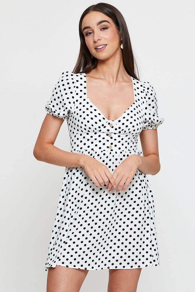 Polka Dot Mini Dress Short Sleeve Sweetheart Neckline sold by Ally Fashion product image thumbnail 3