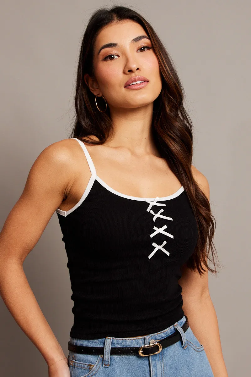 Black Ribbon Top Singlet sold by Ally Fashion