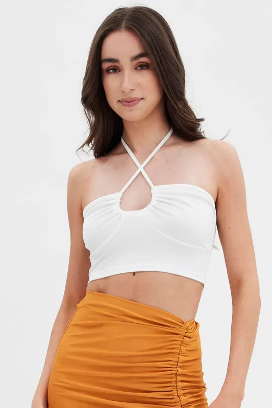 White Keyhole Halter Top sold by Ally Fashion