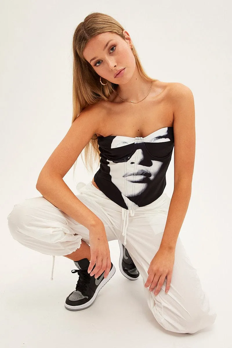 Black Graphic Corset Top Sweetheart sold by Ally Fashion