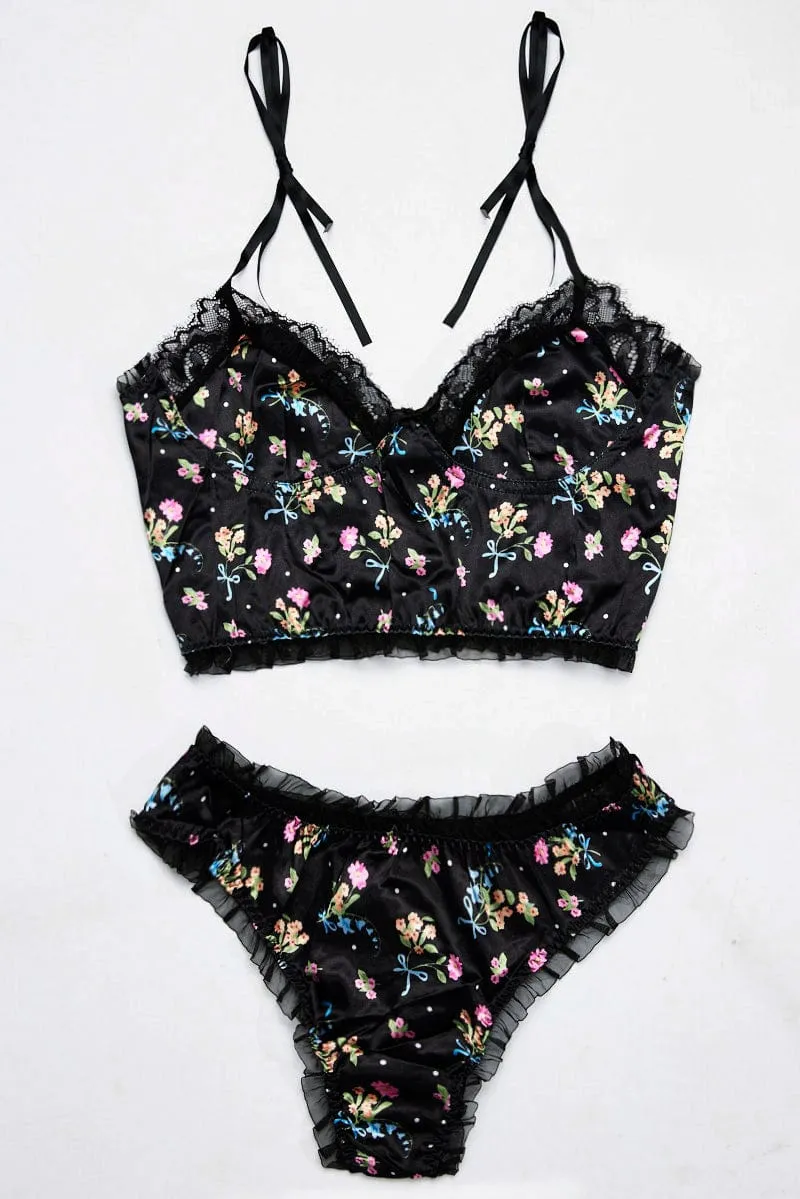 Black Floral Lingerie Set sold by Ally Fashion