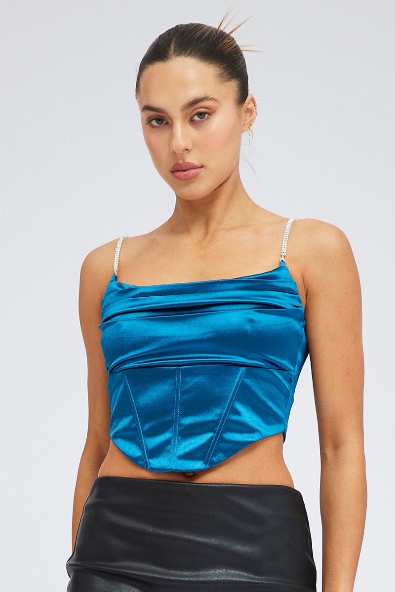 Blue Satin Cami Sleeveless Diamante Strap sold by Ally Fashion product image thumbnail 3