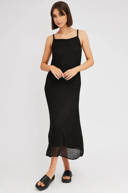 Black Knit Dress Sleeveless Maxi Crochet sold by Ally Fashion