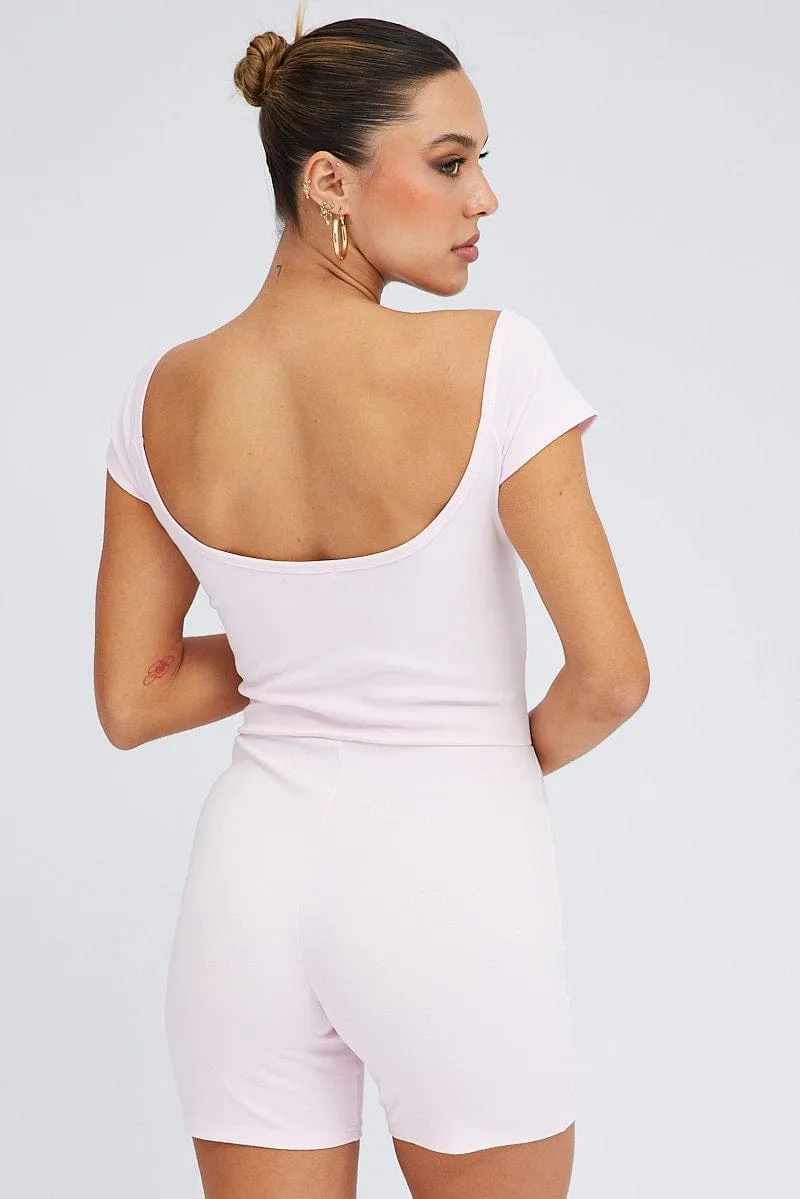 Pink Romper Scoop Neck Cap Sleeve Cotton Playsuit sold by Ally Fashion product image thumbnail 5