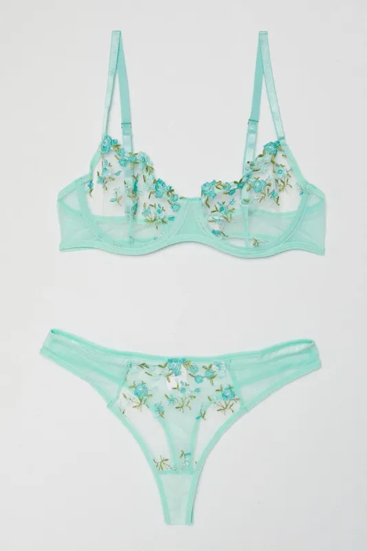 Green Floral Embroidered Lingerie Set sold by Ally Fashion