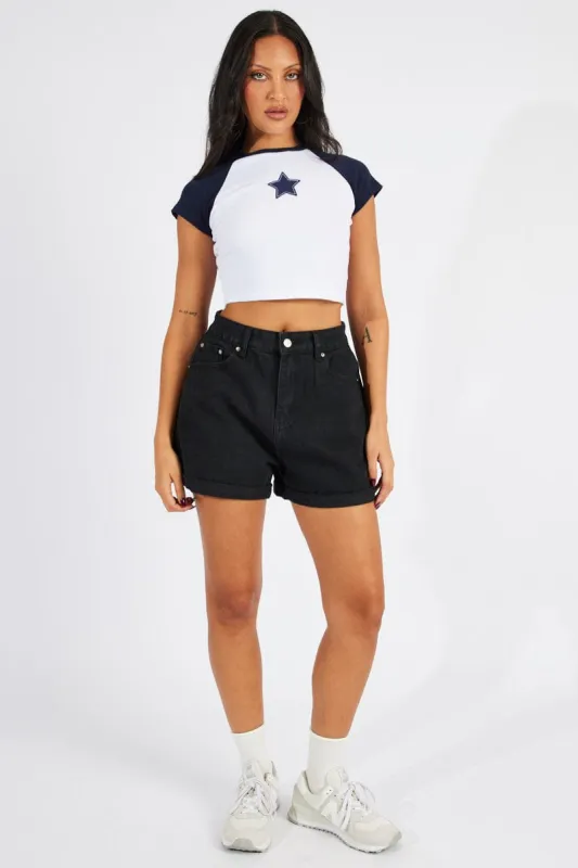 Blue Crop Top Short Sleeve Raglan sold by Ally Fashion