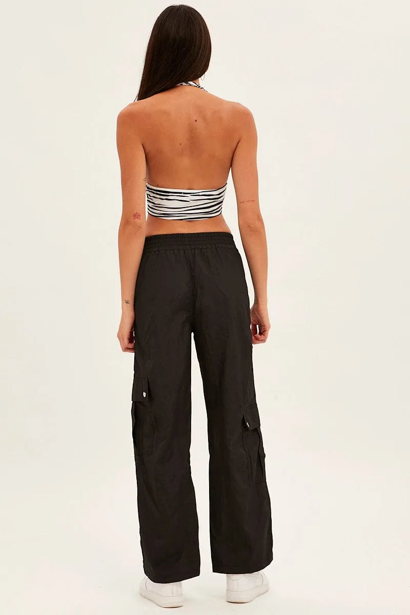 Black Elastic Waist High Rise Wide Leg Cargo Pants sold by Ally Fashion product image thumbnail 5