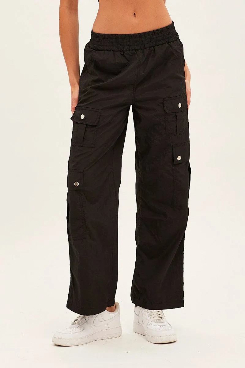 Black Elastic Waist High Rise Wide Leg Cargo Pants sold by Ally Fashion product image thumbnail 2