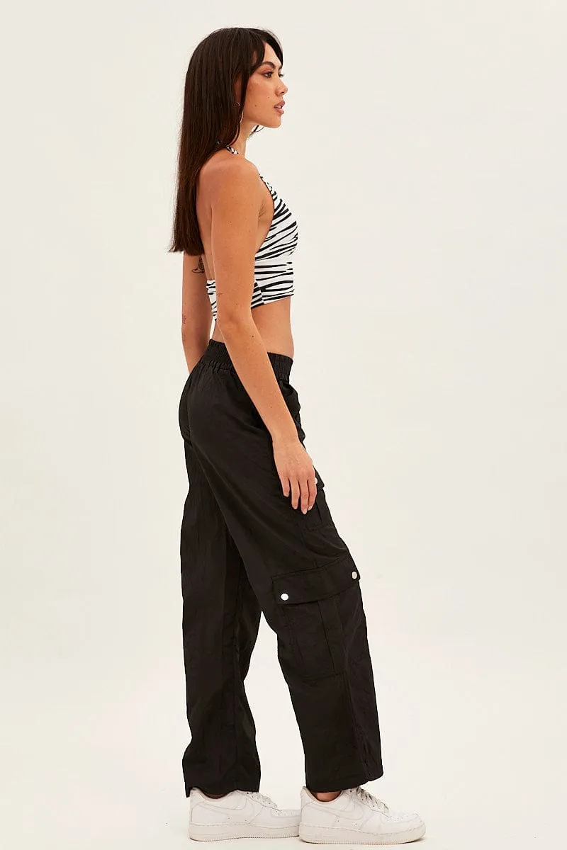 Black Elastic Waist High Rise Wide Leg Cargo Pants sold by Ally Fashion product image thumbnail 4