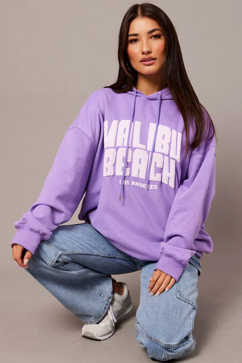 Purple Graphic Hoodie Sweater Long Sleeve sold by Ally Fashion