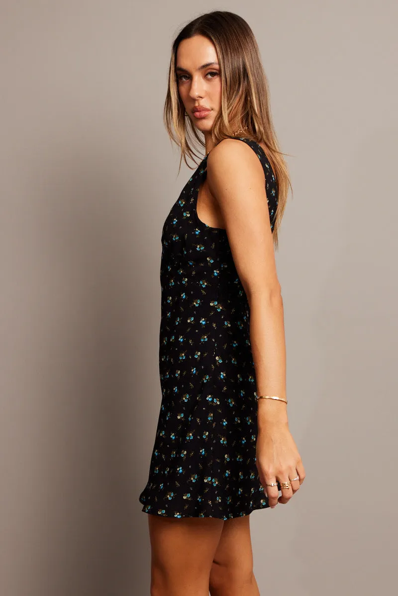 Black Ditsy A Line Mini Dress Sleeveless sold by Ally Fashion product image thumbnail 4