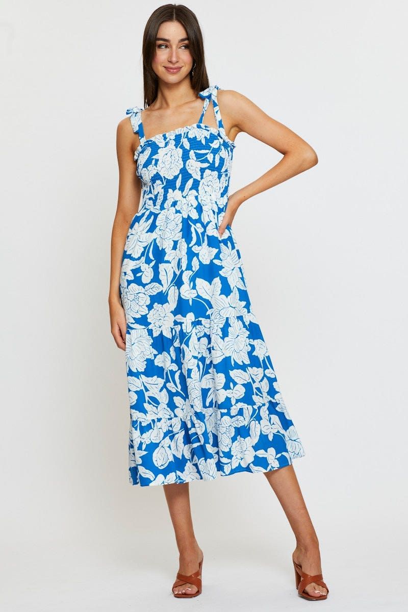 Print Maxi Dress Sleeveless Tie Shoulder Square Neck sold by Ally Fashion