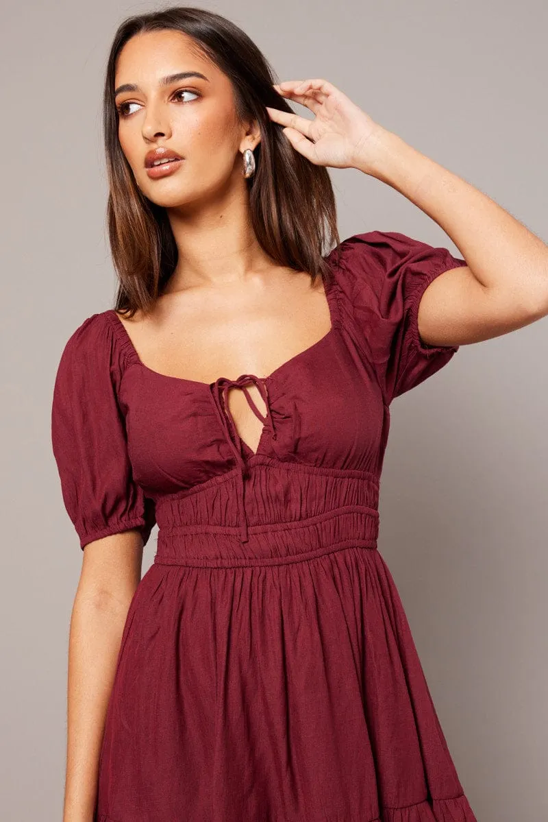 Red Fit And Flare Dress Puff Sleeve Mini sold by Ally Fashion product image thumbnail 3